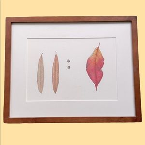 Original fall leave pencil painting with wood frame